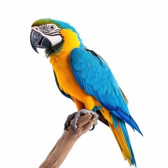 Obraz premium Blue and Yellow Macaw Parrot Sitting on Wooden Branch