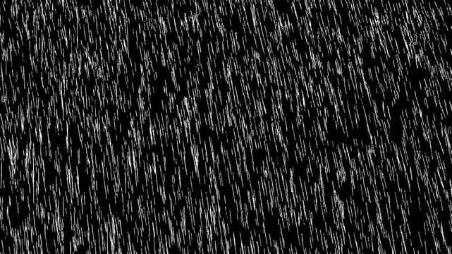 cartoon doodle hand drawn rain animation effect, 2d 
 white lines animated rain falling on a black background, cel traditional animation doodle filter effect