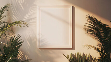template, interior background with an empty frame for a painting in the style of minimalism and conciseness,in a light, white frame and in a dark frame