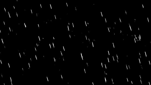 cartoon doodle hand drawn rain animation effect, 2d 
 white lines animated rain falling on a black background, cel traditional animation doodle filter effect