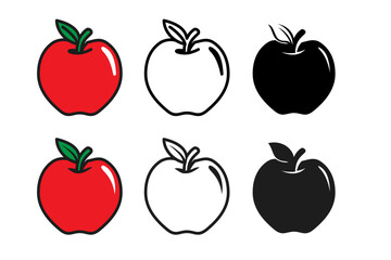 Apple icon set Apple icon collection green and red - vector outline and silhouette Apple line icon nutrition vector flat fruit. Apple stroke outline icon illustration logo