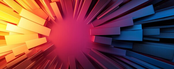 A vibrant abstract design featuring a burst of colors, transitioning from warm oranges to cool blues, creating a dynamic visual effect.