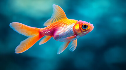 Fototapeta premium Vibrant Goldfish with Bright Colors Swimming Gracefully in Clear Water Background