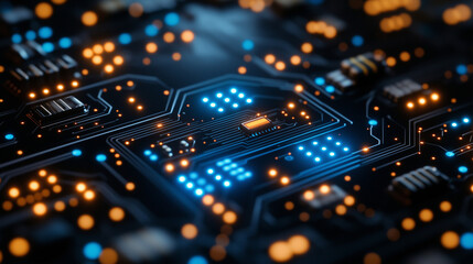 Obraz premium Futuristic LED Circuit Board with Vibrant Neon Colors