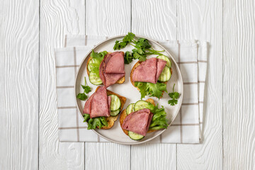 toast with corned beef and veggies, top view