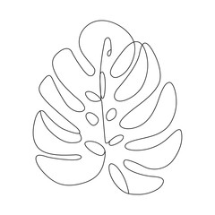 One line art of monstera leaf vector art illustration