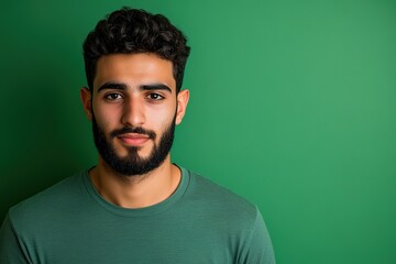Obraz premium Portrait of young man with beard against green background