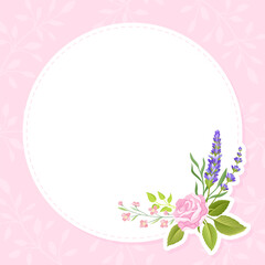 Rose Lavender Flower Bouquet Empty Card Design with Tender Flora Vector Template