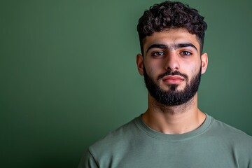 Obraz premium Man with beard in green on olive backdrop