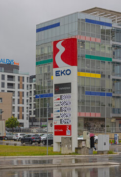 Led Price Tower Sign at Greek Eko Petrol Station in New Belgrade Serbia