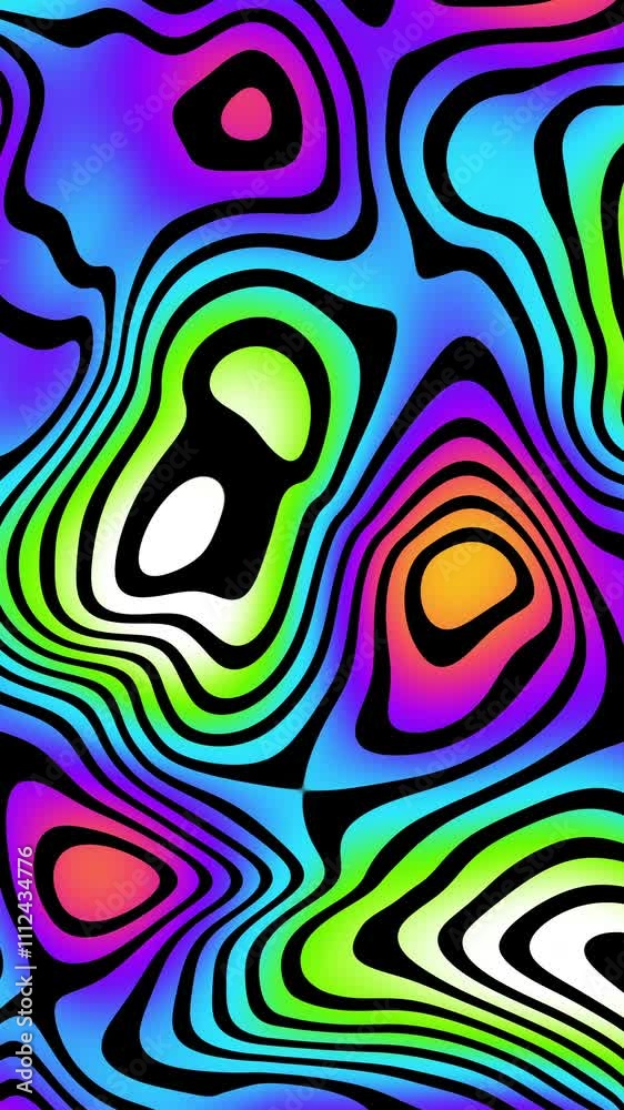 Poster abstract liquid patterns, fluid shapes , retro psychedelic style, seamless loop, wallpaper, vertical