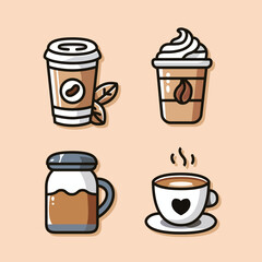 Stylish Coffee Beverage Icon Set with Minimalist Design