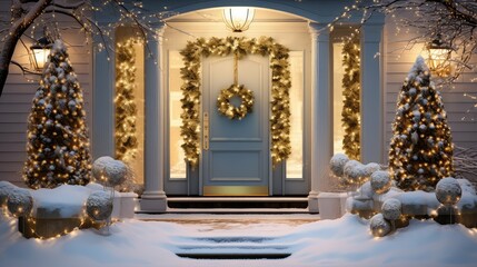 Obraz premium snowy blue and gold christmas background