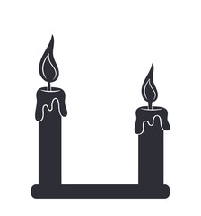 Halloween black frame. Two candles. International holiday of fear horror. Decor and interior element. Poster or banner for website. Linear vector illustration