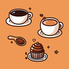 Coffee and Chocolate Cupcake Icon Set with Elegant Design