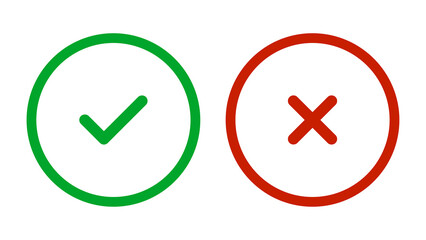 green tick mark and red cross mark icon set