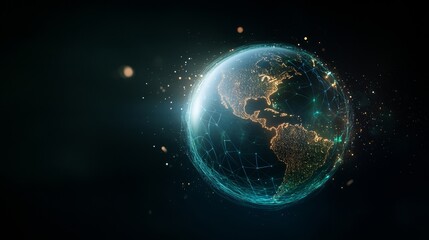 Fototapeta premium A holographic visualization of global logistics networks, with glowing pathways connecting cities and dynamic growth rate data floating in the air, 