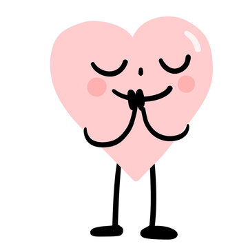 pink heart character action say hello action sawasdee on transparency background