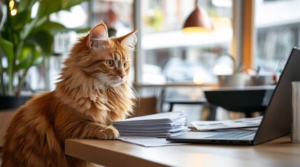 Ginger the Maine Coon cat is curiously examining the task force.