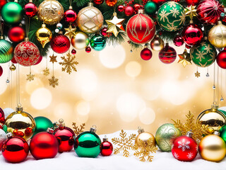 Festive christmas ornaments on bokeh background with copy space for text decoration , Merry christmas and happy new year concept