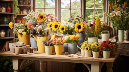 Fototapeta premium rustic flower shop table