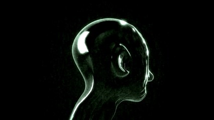 3d human head glowing sculpture. artificial intelligence background	