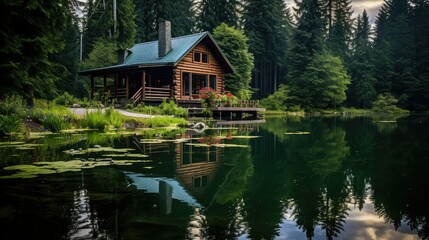 Fototapeta premium lake wood cabin