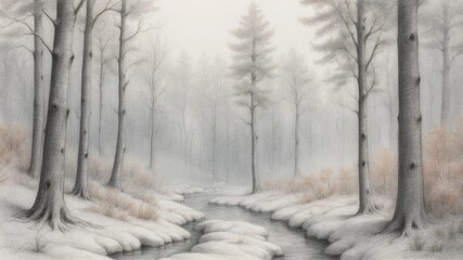 Fototapeta premium Sketch Winter Forest Wallpaper