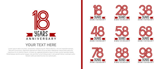 logo anniversary set. red color with red ribbon on white background for special event