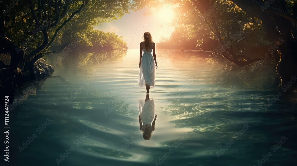 Poster serene walking water