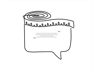 Continuous one line drawing of  Tape measure and speech bubble. Trendy line art vector on a white background. Vector illustration.