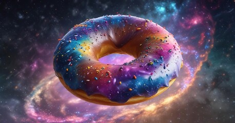 Colorful spiral galaxy with donut shape and sprinkles in the background, colorful, astronomy, galaxy