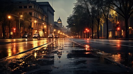 Obraz premium cars rain city road