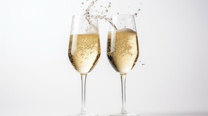 bubbles wine glasses white background