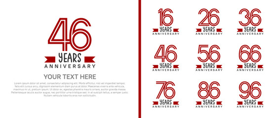 logo anniversary set. red color with red ribbon on white background for special event