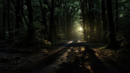 Obraz premium light dark forest road