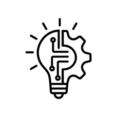 Light bulb innovation icon. Light bulb and cog inside. inspiration symbol isolated on transparent background, innovation PNG