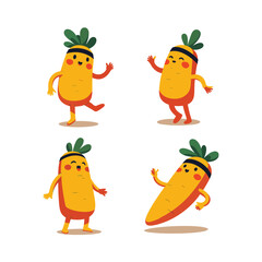 Dancing carrot with a head ban illustration design set