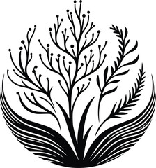 Black and White Illustration of Algae