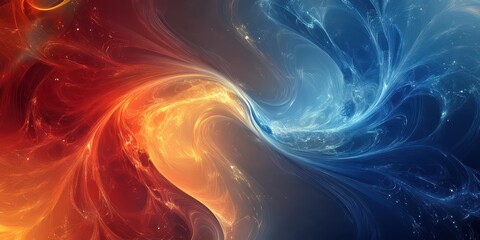 Obraz premium A swirling abstract flow of illuminated particles in shades of red and blue with a smooth gradient background.