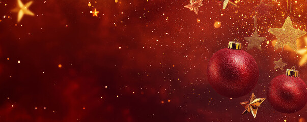 Christmas background with xmas tree balls. Winter holiday theme. Happy New Year. Space for text