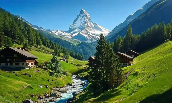 Scenic View of Unterschachen Village, Switzerland