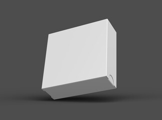 Rendered image of a square sliding drawer box on a dark background