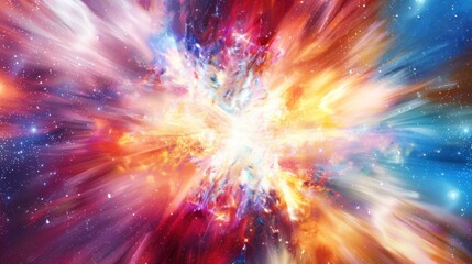Fototapeta premium Colorful galaxy explosion with white center and bright light, universe concept