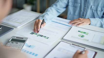 Naklejka premium business man Auditor or internal revenue service staff checking annual financial statements company Audit &nbsp;Accounting tax.