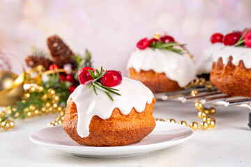 Portioned Christmas dessert, mini Christmas bundt cake