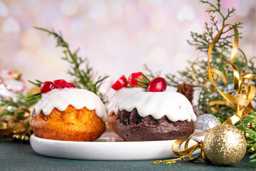 Portioned Christmas dessert, mini Christmas bundt cake