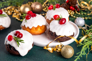 Portioned Christmas dessert, mini Christmas bundt cake