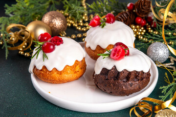 Portioned Christmas dessert, mini Christmas bundt cake