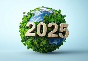 3D Earth planet  with the text 2025 